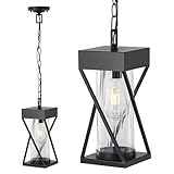 Outdoor Pendant Lights for Porch, Outside Chandelier Hanging Porch Lights, Ceiling Mount Fixture, Aluminum and Glass, for Front Porch Gazebo Patio, Modern Twist Style(Black, 5.5x5.5x12in), MP2025PL/01