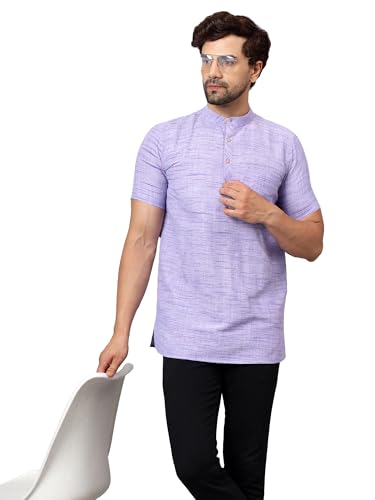 Image of LATEST CHIKAN Men's Cotton Regular Casual Strped Short Kurta Half Sleeves - (SK-LJ.DS.AS)