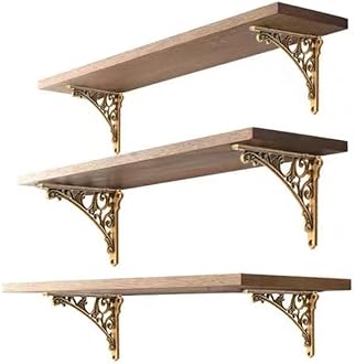 Decorative Shelf Bracket 12 inch Antique Brass Brackets for Shelving Solid Heavy Duty Vintage DIY Projects Hardware Included 2 Pack