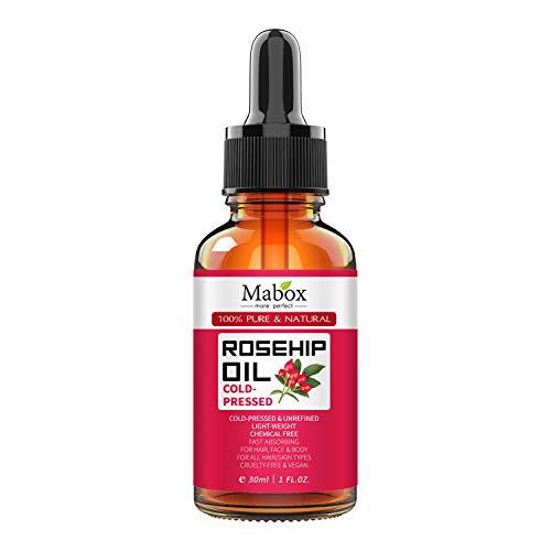 Mabox Organic Rosehip Oil -100% Pure Natural Cold Pressed Rose Seed Oil for Face, Hair, Skin and Nails, Anti-Aging Moisturizer,Reduce Fine Lines, Scars (1 Fl Oz, 30 ml)