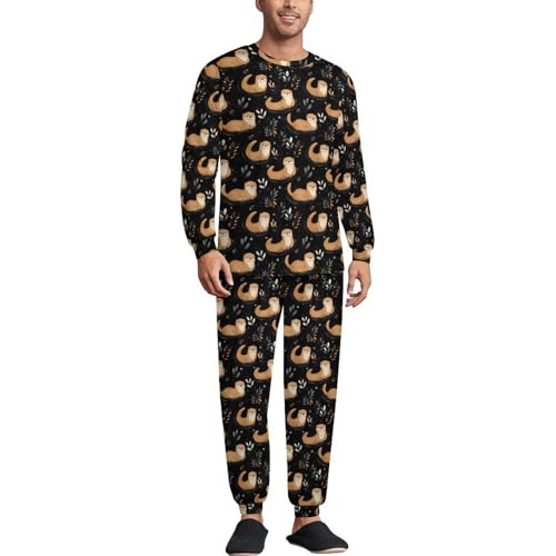 Otter Men’s Pajama Set Long Sleeve Top And Pants Loungewear Sleepwear Pjs Nightwear