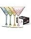 Set mit 4 Vintage Farbig Martini Gläser mit Goldrand (7,7 oz/230 ml). Cocktail, Sekt, Espresso Martini, Margarita und Champagner gläser mit langem Stiel