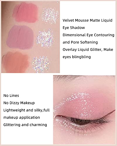 Liquid Glitter Matte Eyeshadow, Liquid Glitter Eyeliner And Matte Cream Eyeshadow 2 In 1 Kit-3 Pcs High Pigmented Eyeshadow, Long Lasting Korean Shimmer Matte Eyeshadow Eye Makeup, Gift For Women-A #TOP3