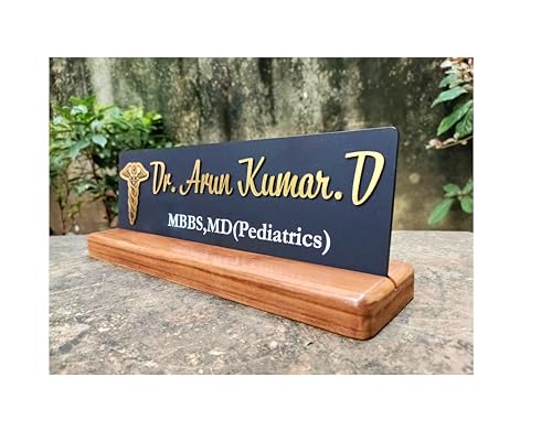 Matt Black & Gold Acrylic 3D Desktop/Table Nameplate with Wooden ...