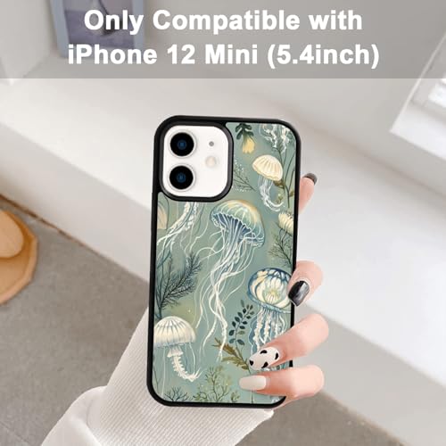 Coque iPhone 12 Mini méduse verte esthétique aquarelle pour fille