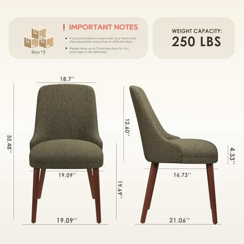 Image of MALOL Dining Room Chair Set of 6, Upholstered Kitchen Chairs with Wood Legs, High-Back Padded Dining Chairs for Dining Room /Restaurant /Cafe, Green