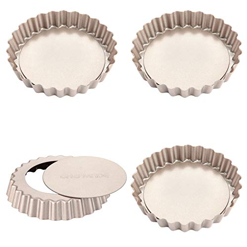 CHEFMADE Mini Tart Pan Set, 4-Inch 4Pcs with Removable Loose Bottom Non-Stick Round