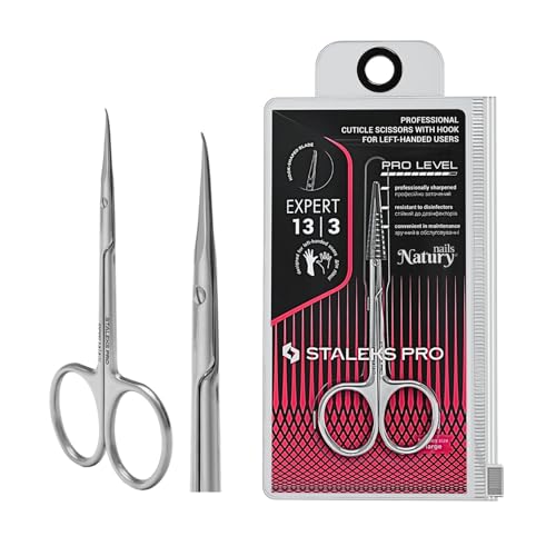 STALEKS PRO by Natury Nails Forbici professionali per cuticole con gancio per mancini. Manicure Anelli ergonomici. Acciaio inossidabile. Expert SE-13/3