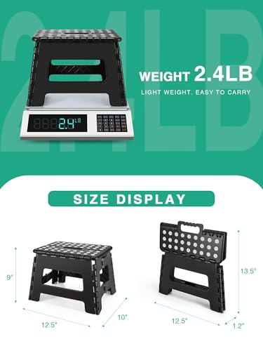 HEIMWOHL Robuster Tritthocker Klappbar, Schwarz Faltbarer Hocker, 22cm für Kinder & Erwachsene, Belastbar bis 150 kg, Klapphocker mit rutschfestem Design, Ideal für den Einsatz im Badezimmer
