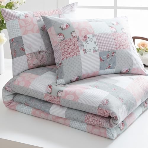 B&B Floral Printed Duvet Cover Set - 100% Rich Cotton Comforter Cover Bedding - Soft, Thick Anti-Allergy 3PCS Quilt Covers with 2 Pillow Shams (King Size, Floral Grey) - Image 4