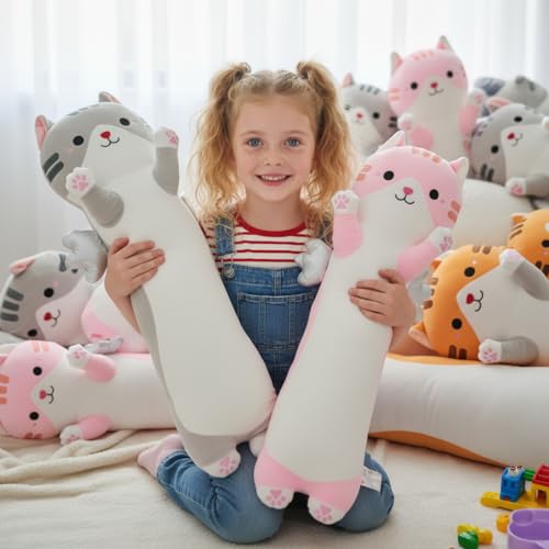 Image of Kekeso Long Cat Plush Pillow, Cute Cat Stuffed Animal Toy for Home Decor Sofa Cushion Christmas Valentine's Birthday Gift for Adults (Gray, 60cm /23.62in)