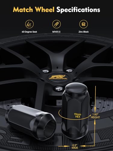 MIKKUPPA M14x1.5 Lug Nuts - Compatible with 2007-2013 Avalanche, 2015-2019 Colorado, 2003-2014 Express 1500, 1999-2019 Silverado 1500 Aftermarket Wheel - 24pcs Black Closed End Bulge Acorn Lug Nuts