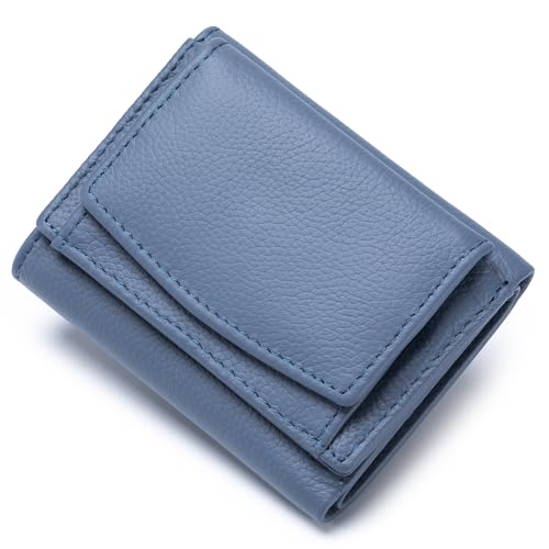 Image of Small Wallet Women Genuine Leather RFID Blocking Trifold Tiny Wallets with Snap Coin Pouch 7 Card Solts