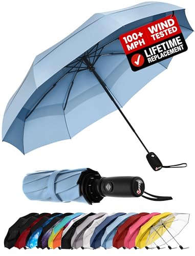 Repel Windproof Travel Umbrella - Compact & Withstands Winds up to 100MPH, Strongest Premium Auto Folding Umbrella for Rain and Sun - Durable, Light & Portable for Women & Men, Fits Backpack & Cars