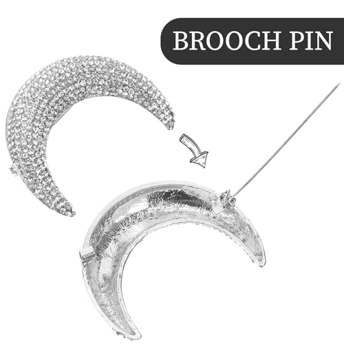 Image of Full Diamond Moon Brooch Pin - Metal Suit Jewelry Pin Badge Shawl Alloy Rhinestones