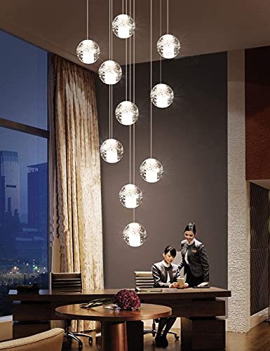 Grand luminaire escalier cristal moderne 20 boules verre