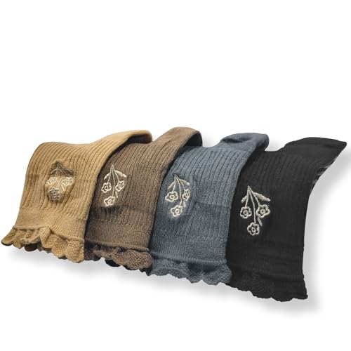 Cute Floral Design Yoga Socks for Women, 4 Pairs Non-Slip Pilates Socks with Ruffled Edge2
