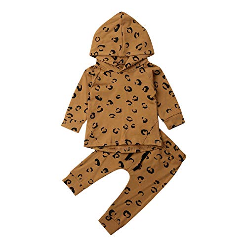 KIDSA Baby Toddler Boy Girl Spring Fall Clothes Leopard Hoodie Sweatshirt Pants Set 3Pcs Tracksuit Outfits Sets Brown