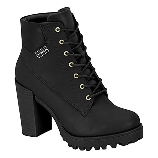 Bota Feminina Moleca Coturno Tratorada Cadarço Salto Alto Preto 35