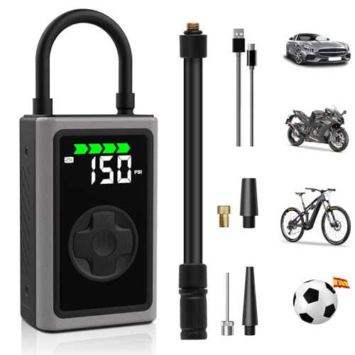 Hexinex 6500mAh Compresor Aire Portatil, Inflador Eléctrico 150 PSI Mini Bomba de Aire con Pantalla LCD Digital, Linterna LED Inflador Ruedas Coche con Linterna LED, Coche,Moto, Pelotas