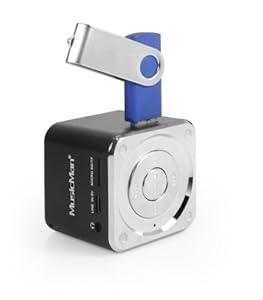 MusicMan Tragbarer Lautsprecher Mini Soundstation – MP3-Player, USB, MicroSD-Kartenunterstützung, 5-Stunden-Akku – Ideal für unterwegs (Schwarz)