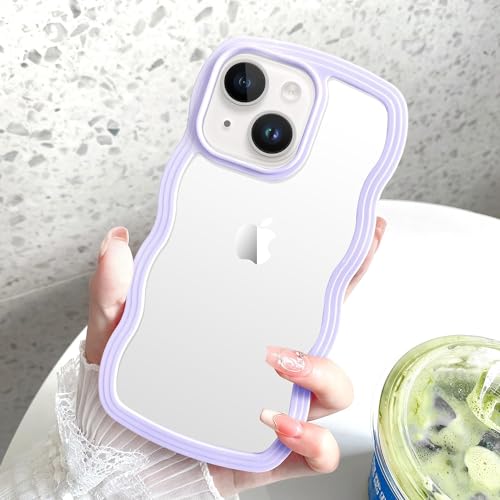 Image of MIDOS Back Cover Compatible with iPhone 14 Plus, Cute Curly Wave Frame Clear Case for Girls Women, Transparent Soft Silicone TPU Bumper Shockproof Protective Cover for iPhone 14 Plus (Purple)