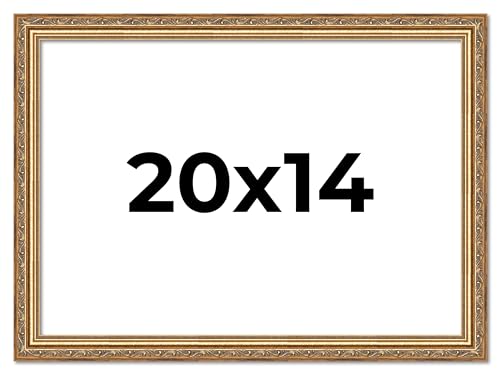 Poster Palooza 20x14 Traditional Antique Gold Complete Wood Picture Frame with UV Acrylic Plexiglass, Foam Board Backing & Hardware Included