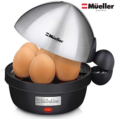 Mueller Rapid Egg Cooker, Hard Boiled Egg Maker with Auto Shut-Off, Noise-Free, 7 Egg Capacity and Stainless Steel Lid, Perfect for Keto Diets