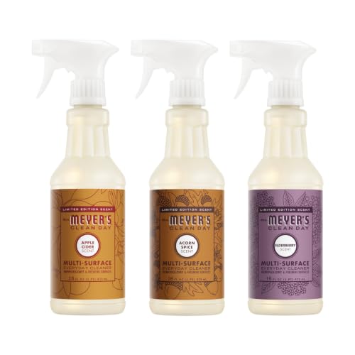 Image of Mrs. MEYER'S Fall Scent Multi-Surface Cleaner, Elderberry, Apple Cider, Acorn Spice, 16 FL OZ each, 3 CT (Variety Pack)