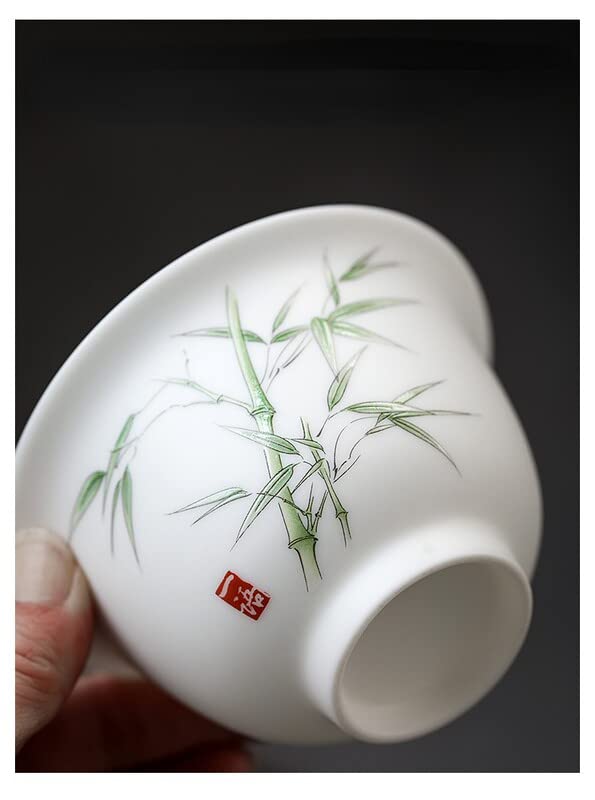 Amazon.co.jp: KKJJ 手绘蓋碗 茶杯 茶碗 スエット翡翠白磁カバー