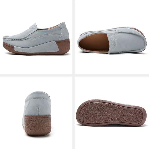 Image of YING LAN Women Slip On Loafers Comfort Suede Moccasins Wide Low Top Shoes