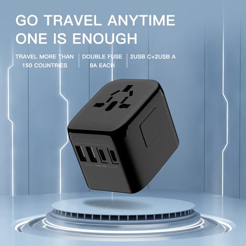 Image of Universal Travel Adapter, VYLEE 5 in 1 International Power Adapter, 3.5A 2xUSB-A and 2xUSB C Wall Charger, Worldwide Travel Essentials Plug for Europe USA UK AUS Asia (Black)