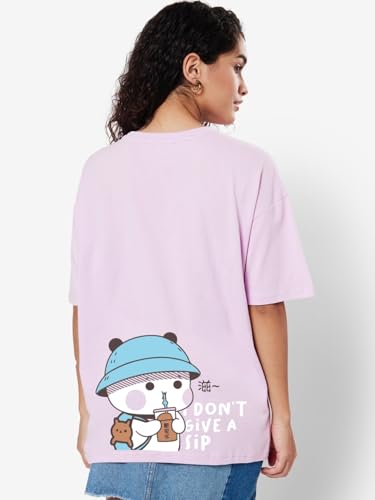 Image of Bewakoof Cotton Women Graphic Print Half Sleeve Crew Neck Oversized Fit T-Shirt