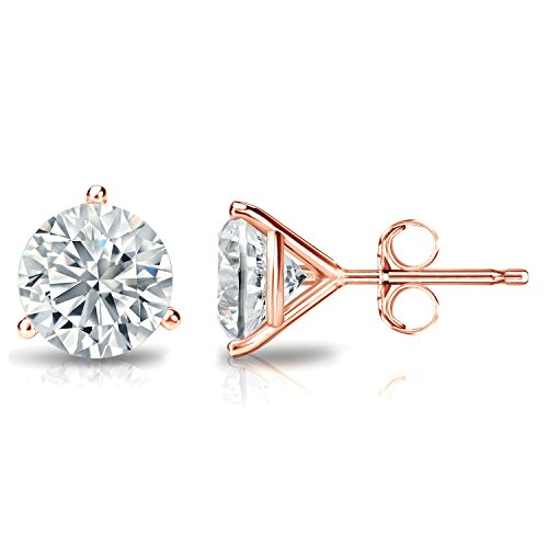 1/4 to 2 Carat Diamond Simulated Cubic Zirconia Round Stud Earrings in 14k Rose Gold with Friction Back 3-Prong cttw by Diamond Wish