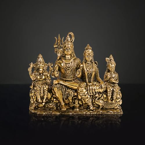 Image of 4.5 inch Brass Shiv Parivar God Idol for Home Temple & Pooja Room Handmade Shiva Parvati Ganesh Kartikeya Statue Pure Brass Murti for Spiritual Decor & Vastu Enhancement
