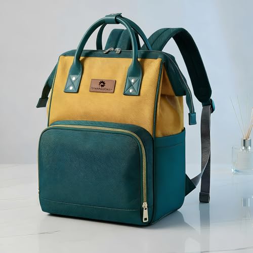 Image of StarAndDaisy Baby Bag for Mother Travel / 30L Lightweight Diaper Bag with 3 Insulated Bottle Pockets /Maternity Bag for Mother for Travel & Diaper Bag for Baby - Dark Green Yellow