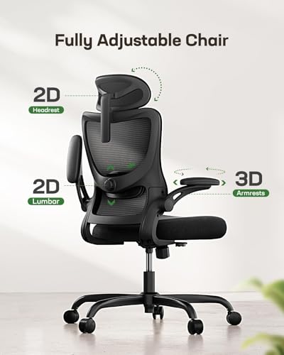Marsail Ergonomic Office Chair: Office Desk Chair with High Back Mesh and Adjustable Lumbar Support Rolling Work Swivel Task Chairs with Wheel 3D Armrests and Headrest - Image 4