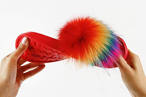 Image of Hangrui Women's Faux Fur Slides, Open Toe Cute Fluffy Slippers, Comfortable Furry Sandals
