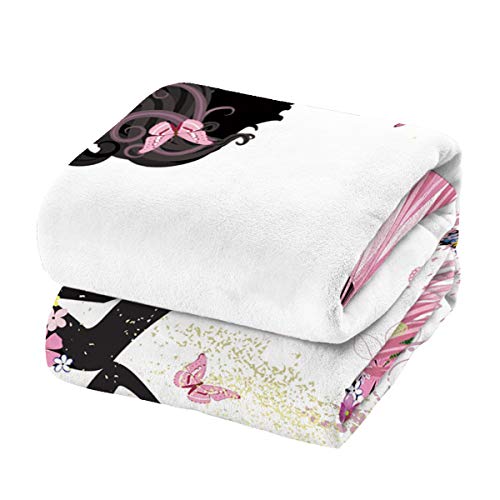 Plush Throw Blanket 40X50 Inches Butterflies Bed Blanket Soft Warm Blankets For All Seasons, Lightweight Travelling Camping Throw Size For Kids Adults, Girl With Floral Dress Fairy Angel Wings #TOP4