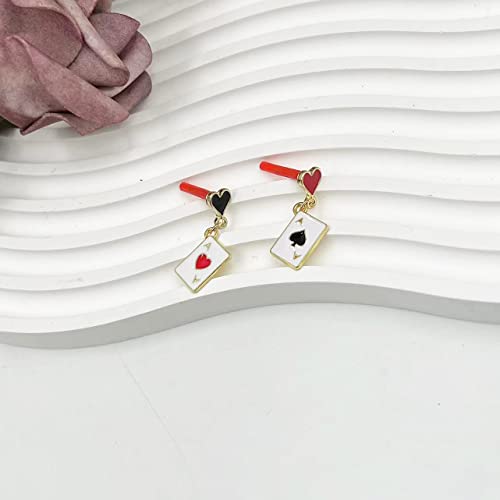 CSIYANJRY99 Queen of Hearts Earrings for Women Red Heart Poker Clock Drop Earrings Asymmetric Queen of Hearts Costume Women Accessories2