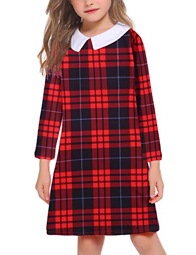 Image of Arshiner Girls Long Sleeve Vintage Peter Pan Collar T-Shirt Dress Age 4-13 Years