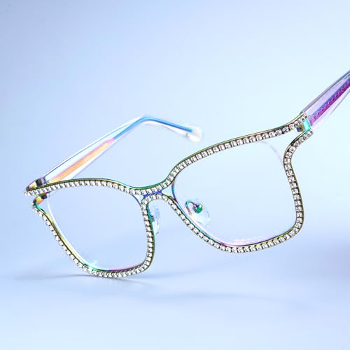 Image of Zeelool Glasses Frame for Women Diamond Square Blue Light Blocking glasses Shine JGM104070 Multicolor