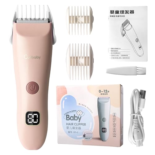 WAIKIL Baby Hair Clipper, Professional Children's Hair Clipper Waterproof Rechargeable Hair Clipper Kit, Low Noise Trimmer Suitable for Children with LED Power Displa (Pink)
