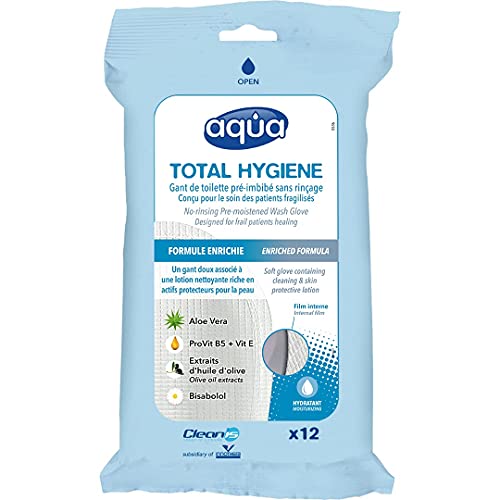 Cleanis Aqua Wash Gloves - Medical Grade Pre-Moistened Cleansing Wipes - No Water, Soap, Rinsing or Drying Necessary â€“ All Skin Types â€“ Hypoallergenic - Pack of 12 Gloves