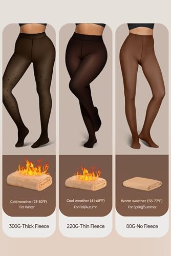 Image of Vertvie 2 Pairs Fleece Lined Tights for Women Thermal Pantyhose Fake Translucent Winter Warm Tights Thick Leggings (220g-Thin Fleece,Black Sheer /Heart Black Sheer,Small-Medium)