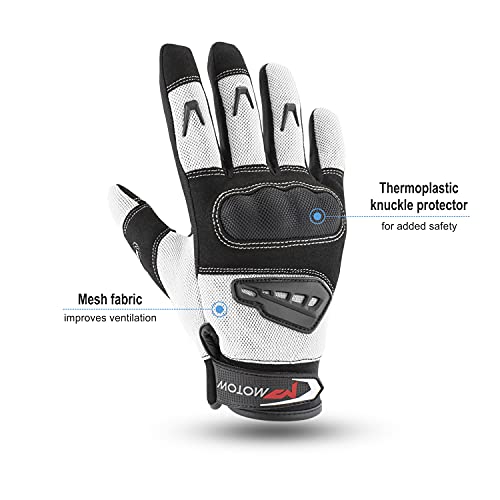 Motow Motorcycle Gloves For Men Women, Summer Powersports Gloves For Atv Mtb Dirt Bike Racing Riding Biking With Hard Knuckle, Breathable Touchscreen-Friendly Thumb Index Fingertip Black/White-S #TOP2