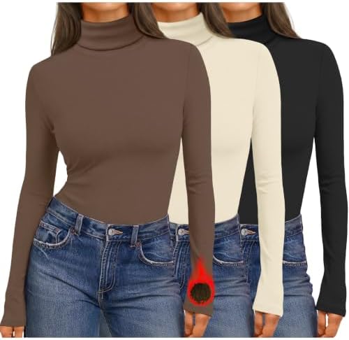 Ekouaer Damen Thermo Fleece Langarm Rollkragenshirt Pullover 1&3 Pack | figurbetontes Rollkragen Fleece Oberteil/ Unterziehrolli hält dich warm und schützt vor Kälte; stilvolle Bas