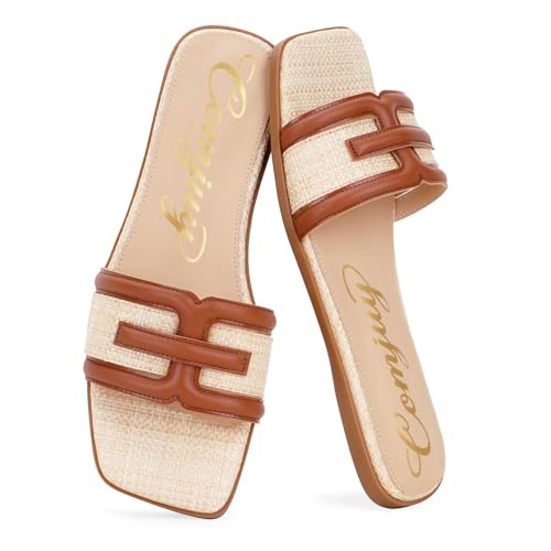 Image of Raffia Sandals Womens Heeled Sandals Comfortable 2 Inch Kitten Heels Lightweight Square Toe Summer heels