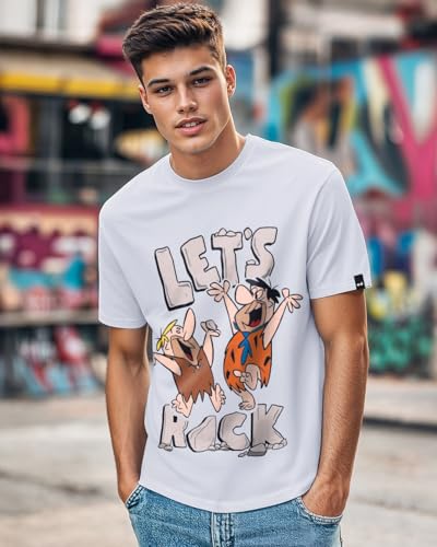 Image of Bewakoof X Cartoon Network Flintstones Men's Cotton Jersey Graphic Print Regular Fit Half Sleeve Round Neck T-Shirt | Tshirt for Men Cotton| Casual Wear | Street Wear