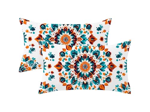 Funda Cojin 50x80 Juego de 2, Verde Fundas Cojines Mandala Patrón con Cremallera Invisible Diseño, Rectángulo Lino Cushion Covers para Home Room Sala Salon Sofá Cama Decor, Regalo Mujer,Model190